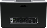 The back of the Mackie FreePlay Live PA system showing the power and charging port, power switch, 2 xls inputs, aux input and the monitor output