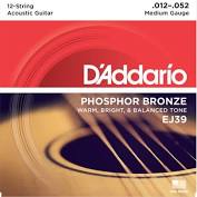 D'Addario EJ39 12-String Phosphor Bronze Acoustic Guitar Strings, Medium, 12-52
