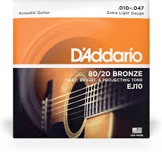 D'Addario EJ10 Bronze Acoustic Guitar Strings, Extra Light, 10-47