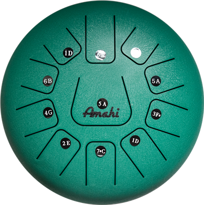 Amahi KLG12-11GR 12" Steel Tongue Drum - Green (Key of D)