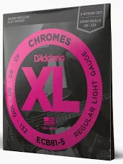 D'Addario ECB81-5 Chromes Flatwound Bass Guitar Strings - .045-.132 Regular Light Long Scale 5-string