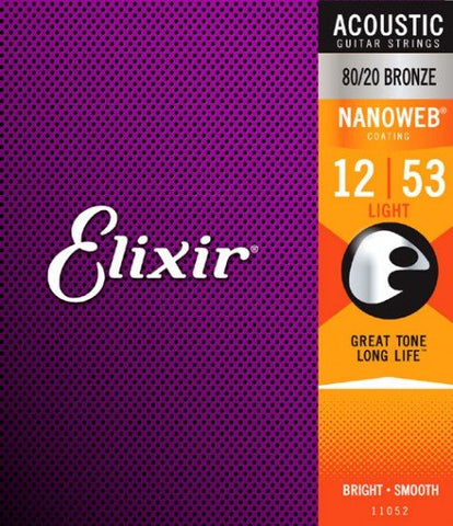Elixir 11052 Nanoweb Coated 80/20 Bronze Acoustic Guitar Light 12-53