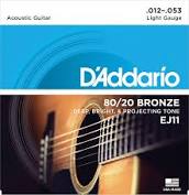 D'Addario EJ11 80/20 Bronze Acoustic Guitar Strings, Light, 12-53